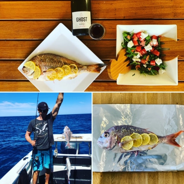 Fresh Kangaroo Island Snapper, Watermelon and Fetta Salad with Ghost Wines' Sparkling Merlot