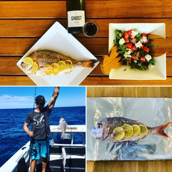 Fresh Kangaroo Island Snapper, Watermelon and Fetta Salad with Ghost Wines' Sparkling Merlot