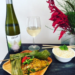 Coconut Barra in Banana Leaf Recipe with 2014 Ghost Clare Valley Pinot Gris